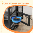 Load image into Gallery viewer, 36" Heavy Duty Dog Crate with Bowl Holder, Dog Cage on Wheels with Removable Tray, Openable Top, Detachable Door, Indoor Outdoor Use, for Medium and Large Dogs - Black
