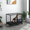 Load image into Gallery viewer, 36" Heavy Duty Dog Crate with Bowl Holder, Dog Cage on Wheels with Removable Tray, Openable Top, Detachable Door, Indoor Outdoor Use, for Medium and Large Dogs - Black
