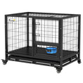 Load image into Gallery viewer, 36" Heavy Duty Dog Crate with Bowl Holder, Dog Cage on Wheels with Removable Tray, Openable Top, Detachable Door, Indoor Outdoor Use, for Medium and Large Dogs - Black
