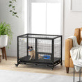 Load image into Gallery viewer, 36" Heavy Duty Dog Crate with Bowl Holder, Dog Cage on Wheels with Removable Tray, Openable Top, Detachable Door, Indoor Outdoor Use, for Medium and Large Dogs - Black
