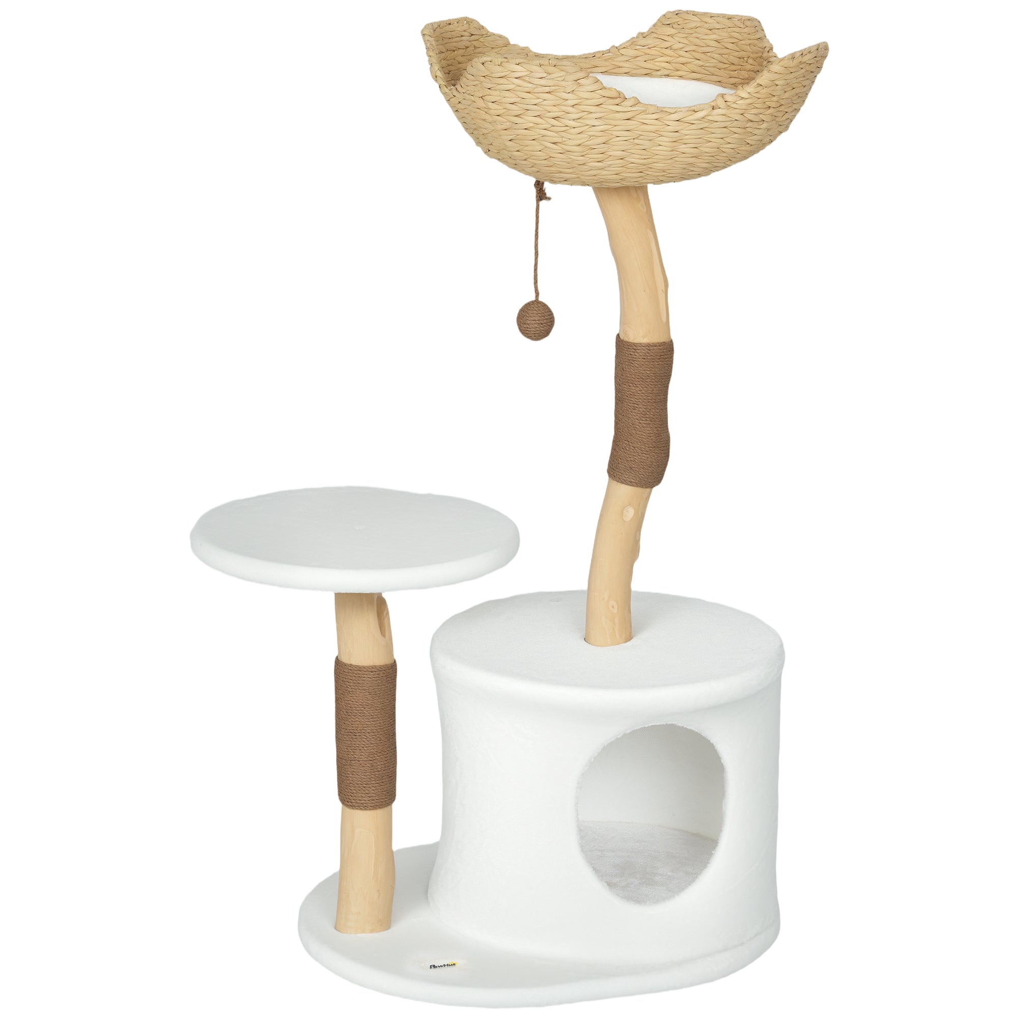 Modern Real Wood Cat Tree, [40"=102CM] Cat Tree for Indoor Large Adult Kittens, Cat Tower with Sisal Scratching Posts, Condo, Perch, Plush Washable Cushion, White