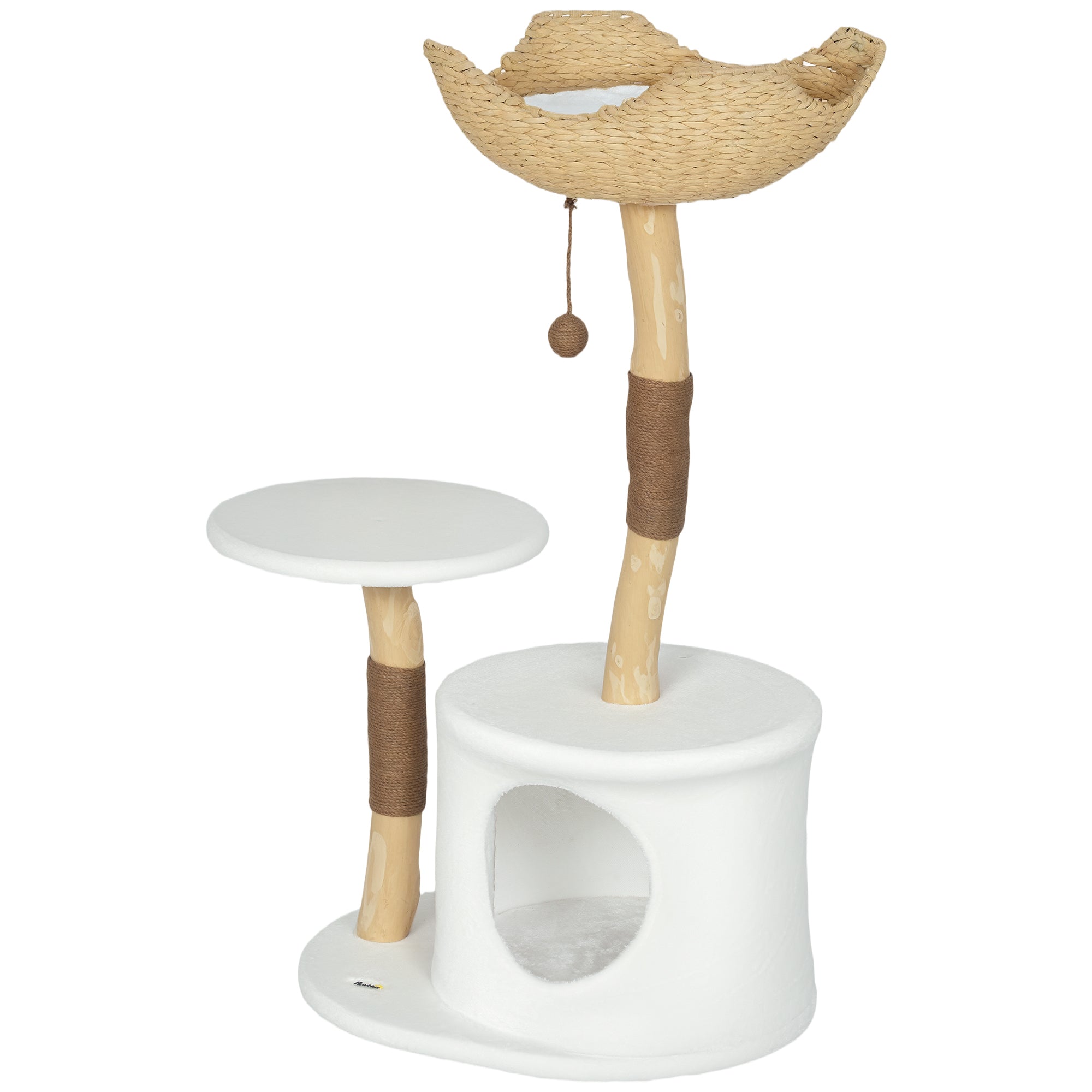 Modern Real Wood Cat Tree, [40"=102CM] Cat Tree for Indoor Large Adult Kittens, Cat Tower with Sisal Scratching Posts, Condo, Perch, Plush Washable Cushion, White