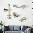 Load image into Gallery viewer, 4Pcs Cat Wall Shelf with Scratching Post, Cat Wall Shelves for Relaxing, Climbing, Cat Wall With Soft Ladder, Hammock, Play Balls, Grey
