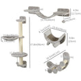 Load image into Gallery viewer, 4Pcs Cat Wall Shelf with Scratching Post, Cat Wall Shelves for Relaxing, Climbing, Cat Wall With Soft Ladder, Hammock, Play Balls, Grey

