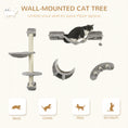 Load image into Gallery viewer, 4Pcs Cat Wall Shelf with Scratching Post, Cat Wall Shelves for Relaxing, Climbing, Cat Wall With Soft Ladder, Hammock, Play Balls, Grey
