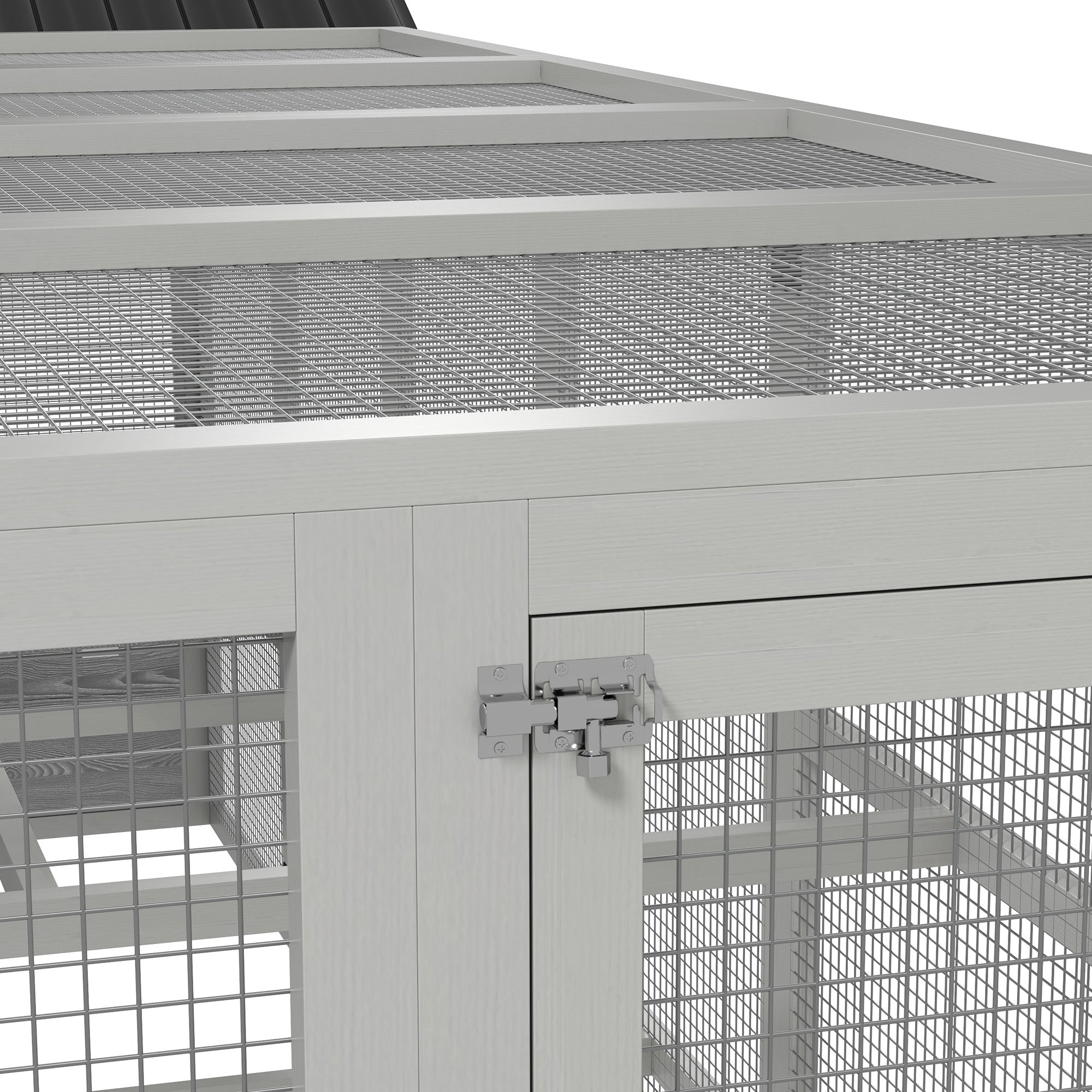 Wooden Chicken Coop Run for 6-10 Chickens, Hen House, Poultry Cage Add-On with Storage, Perches, 141.75" x 48" x 61", Gray