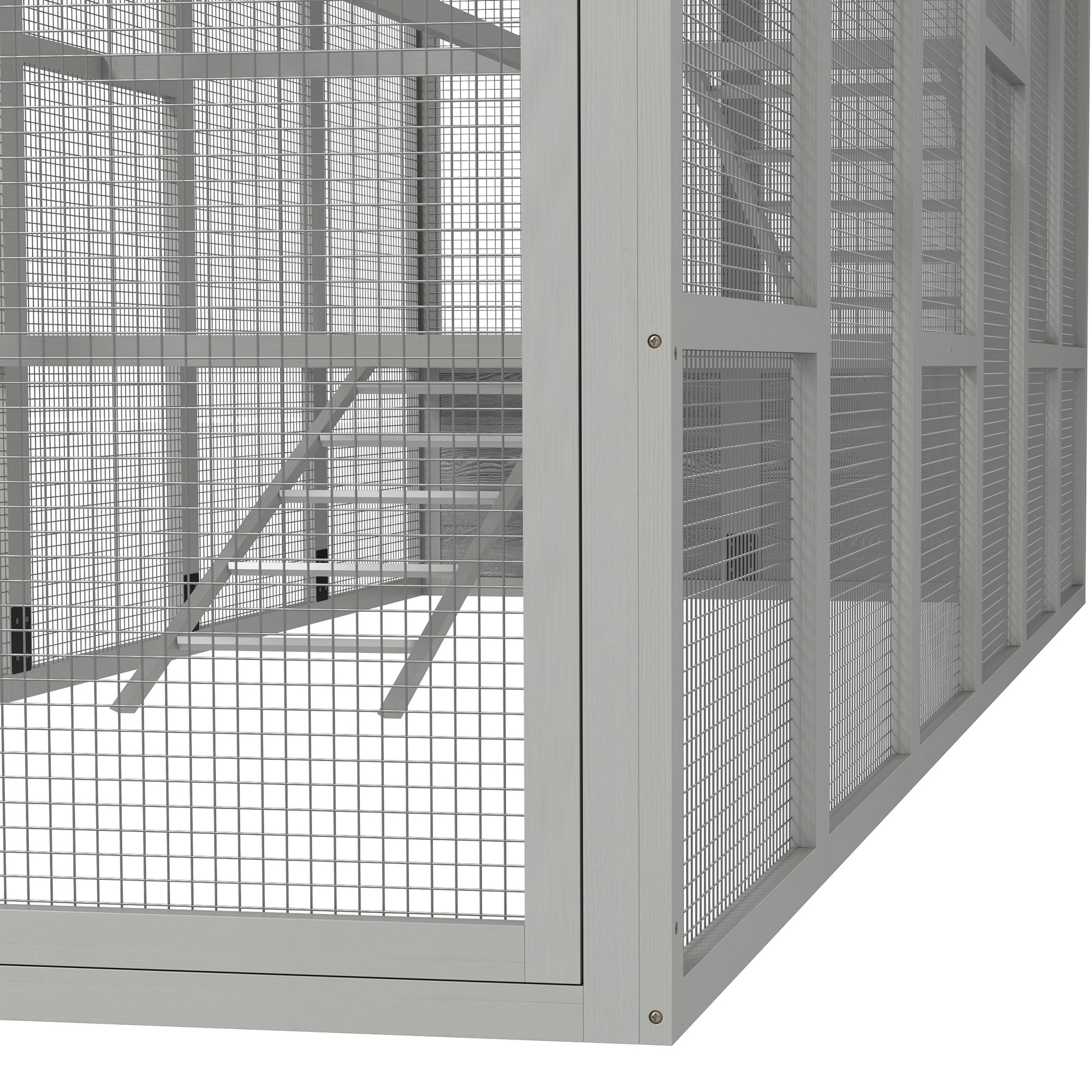 Wooden Chicken Coop Run for 6-10 Chickens, Hen House, Poultry Cage Add-On with Storage, Perches, 141.75" x 48" x 61", Gray