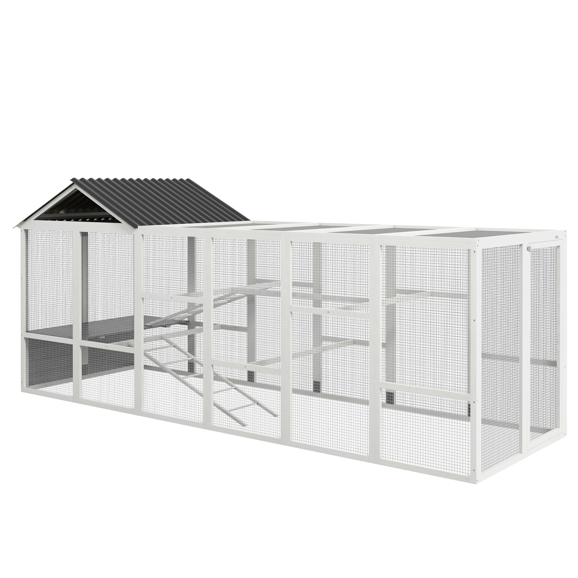 Outdoor Wooden Chicken Coop with Run, Ramps, Perches, Storage, Backyard Hen House with Combinable Design for 6 - 10 Chickens, 142" x 48" x 61", Grey