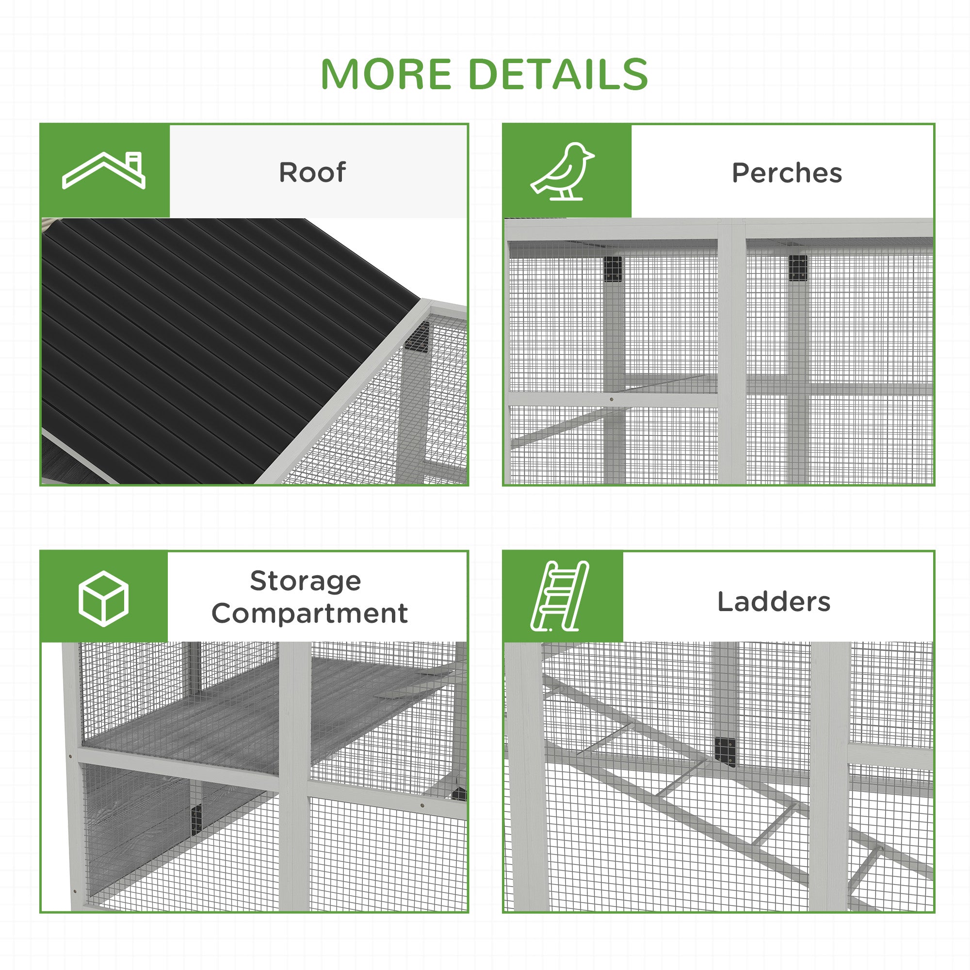 Wooden Chicken Coop Run for 6-10 Chickens, Hen House, Poultry Cage Add-On with Storage, Perches, 141.75" x 48" x 61", Gray