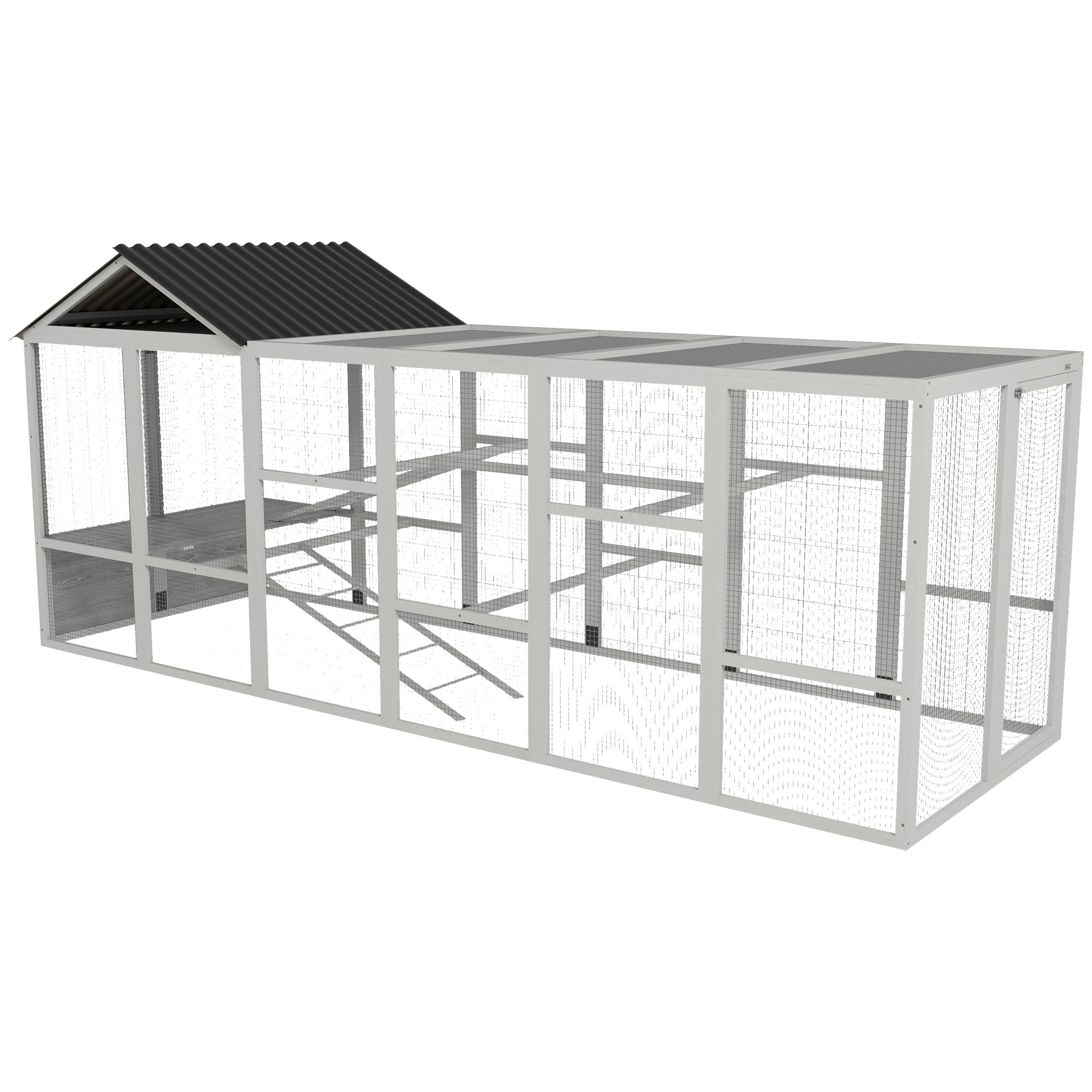 Outdoor Wooden Chicken Coop with Run, Ramps, Perches, Storage, Backyard Hen House with Combinable Design for 6 - 10 Chickens, 142" x 48" x 61", Grey
