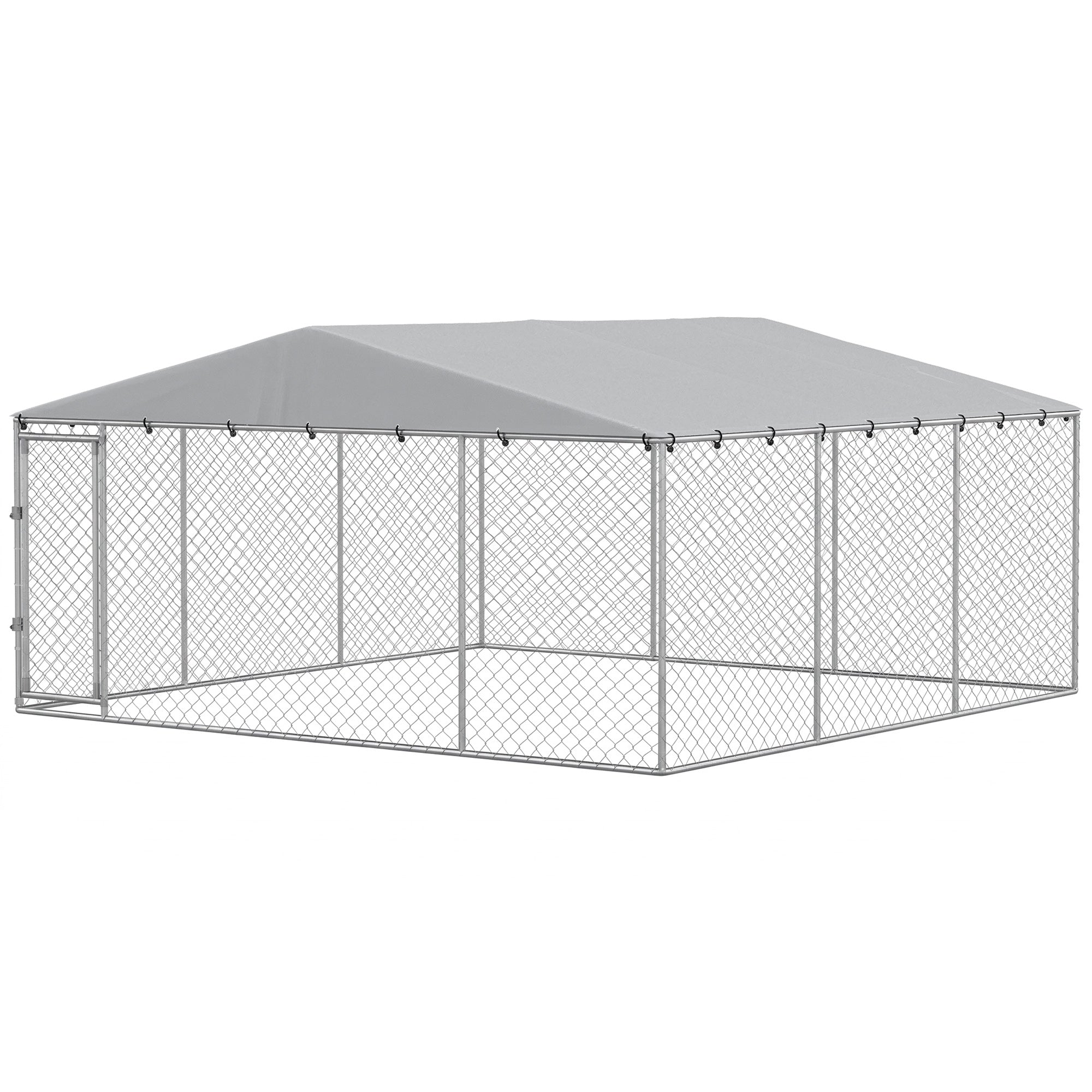 Extra Large Outdoor Dog Kennel, Heavy Duty Dog Run Outdoor Fence with Waterproof Cover, Galvanized Chain Link, Double Secure Locks, for Small Medium Breeds, Chickens, Ducks, 13' x 13' x 6.5'