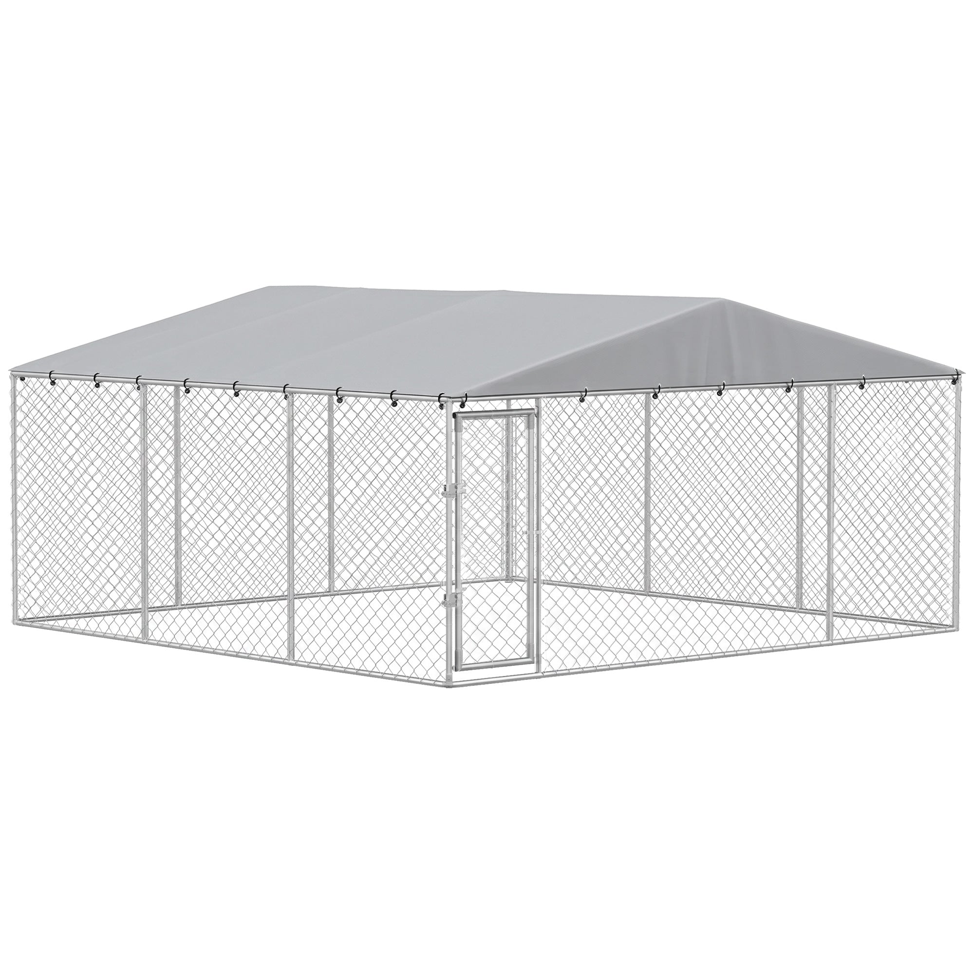 Extra Large Outdoor Dog Kennel, Heavy Duty Dog Run Outdoor Fence with Waterproof Cover, Galvanized Chain Link, Double Secure Locks, for Small Medium Breeds, Chickens, Ducks, 13' x 13' x 6.5'