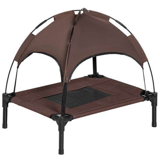 Elevated Dog Bed with Canopy, Portable Raised Dog Cot for S Sized Dogs, Indoor & Outdoor, 25" x 18" x 24", Coffee