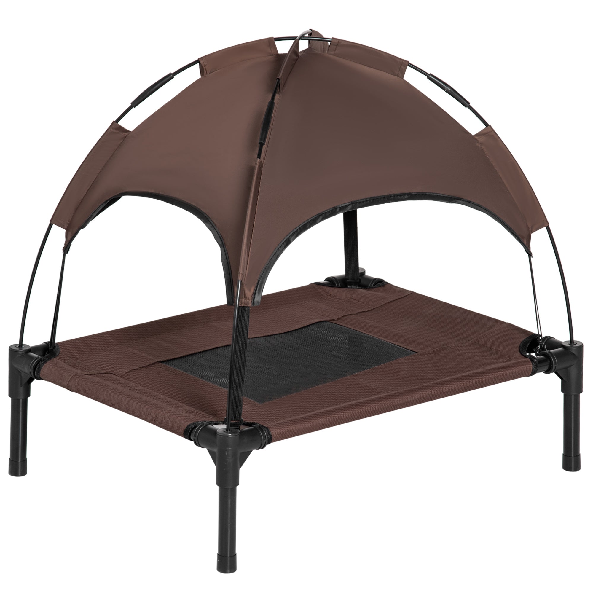Raised Dog Bed Waterproof Elevated Pet Cot with Breathable Mesh UV Protection Canopy Brown, for Small Dogs, 61 x 46 x 62cm