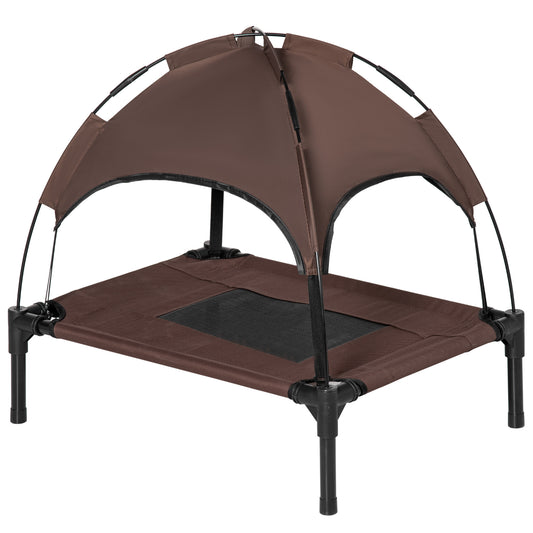 Elevated Dog Bed with Canopy, Portable Raised Dog Cot for S Sized Dogs, Indoor & Outdoor, 25" x 18" x 24", Coffee