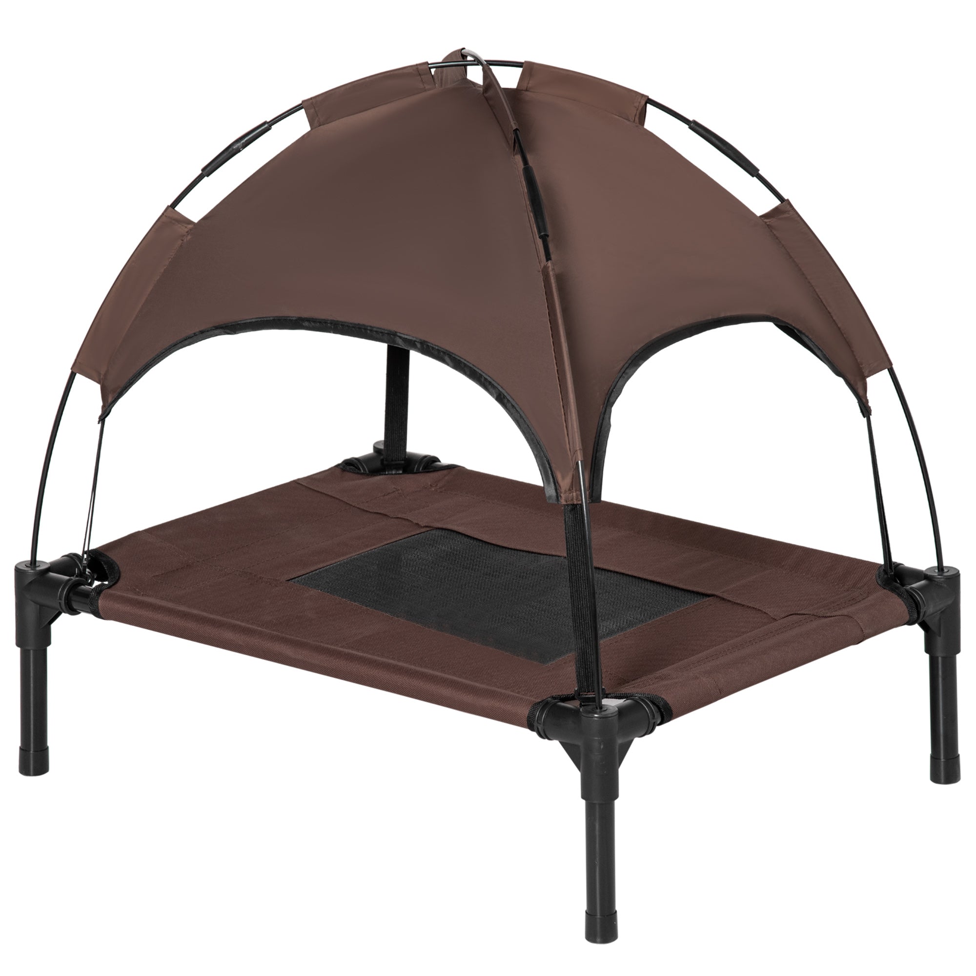 Raised Dog Bed Waterproof Elevated Pet Cot with Breathable Mesh UV Protection Canopy Brown, for Small Dogs, 61 x 46 x 62cm
