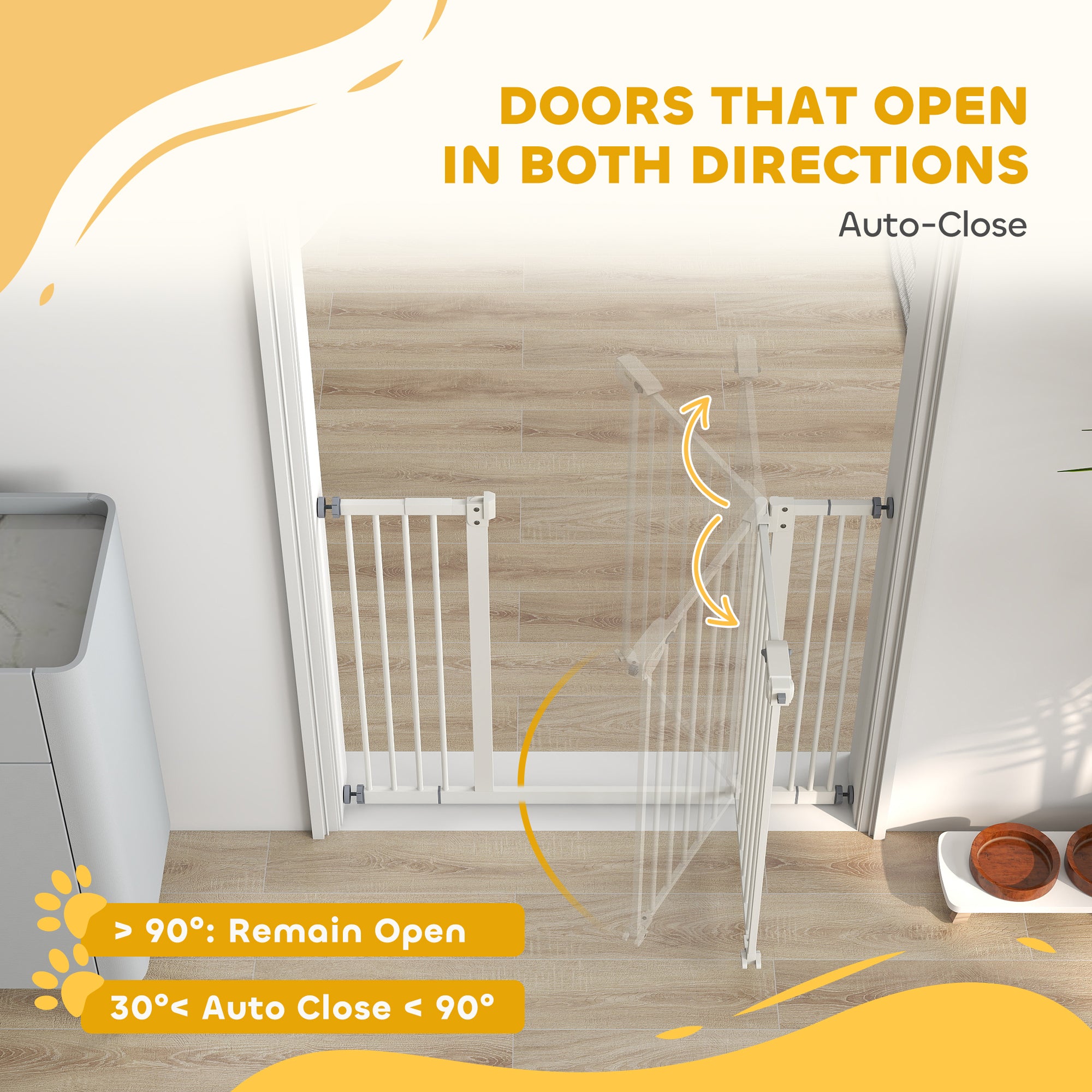 29"-39" Wide Pet Gate with Door Dog Gate and Barrier Indoor for Stairs, 30 Inch Tall Pressure-Mounted Safety Gate, White