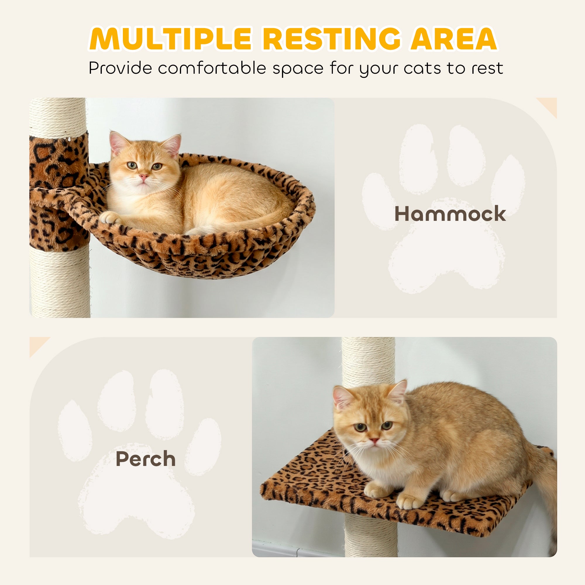 91"-102" Cat Tree, 5-Tier Floor-to-Ceiling Cat Tower Kitty Activity Center w/ Scratching Post, Cozy Hammock Play Rest Post Pet Furniture for Jumping Climbing, Leopard Print
