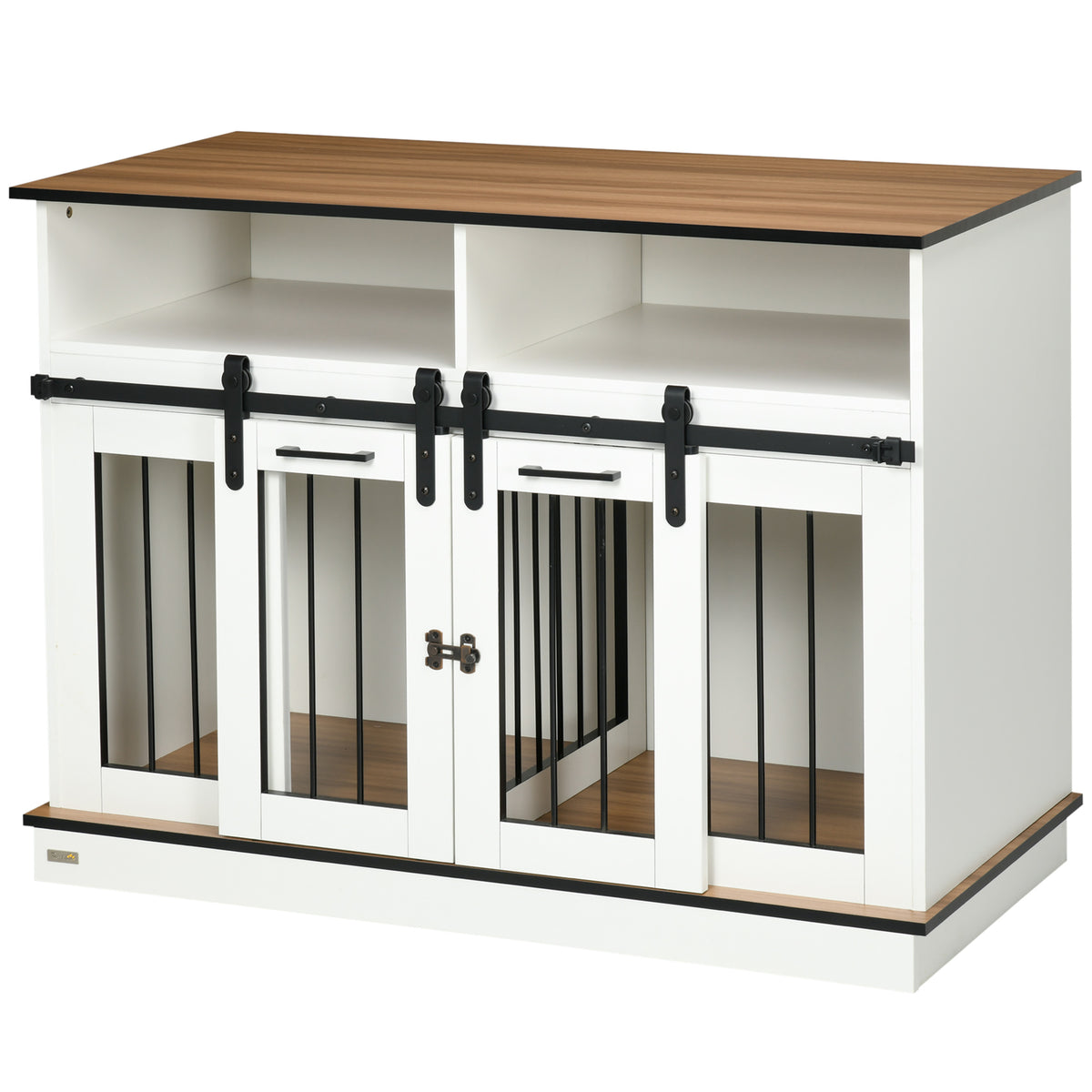 Calm Paws Display Rack PawHut Dog Cage End Table w/ Movable Divider, Shelves, Sliding Doors ...