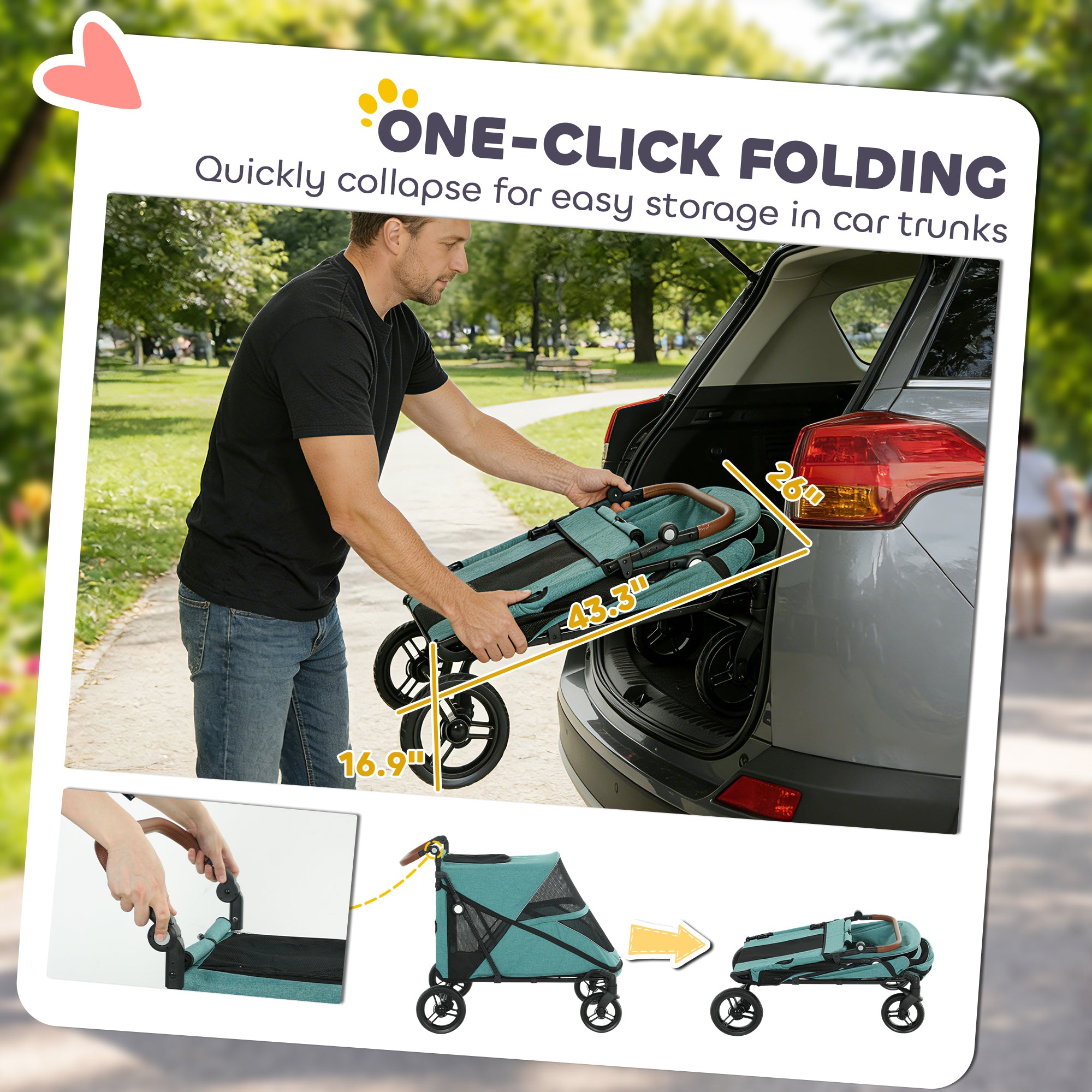 Dog Stroller for Large Dogs, One-Click Folding 4 Wheel Large Pet Stroller Wagon for Multiple Pets, All Terrain Spring Suspension w/ 8-Position Adjustable Handle, Mesh Window, Up to 88 LBS, Blue