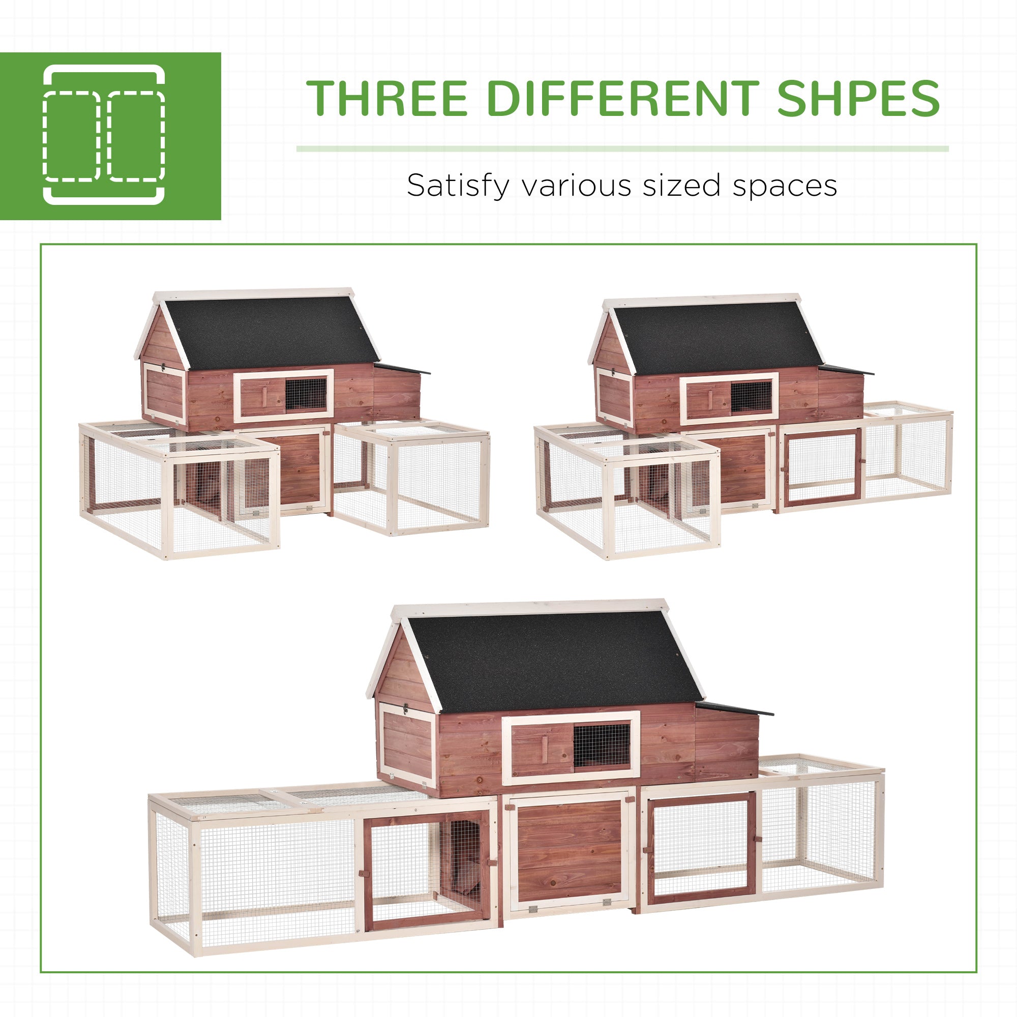 114" Chicken Coop Modern Living Hen House DIY 3 Shape Rabbit Hutch 2-tier Poultry Cage Pen Outdoor Backyard Customization Runs