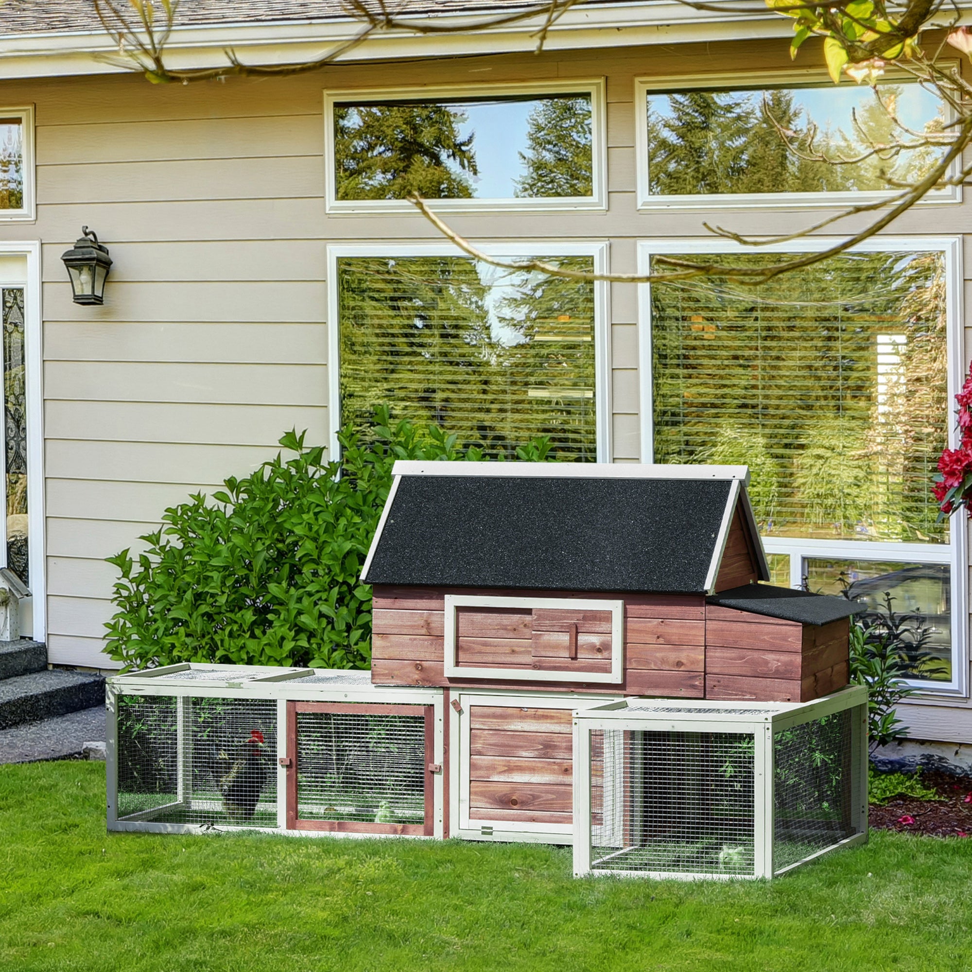 114" Chicken Coop Modern Living Hen House DIY 3 Shape Rabbit Hutch 2-tier Poultry Cage Pen Outdoor Backyard Customization Runs