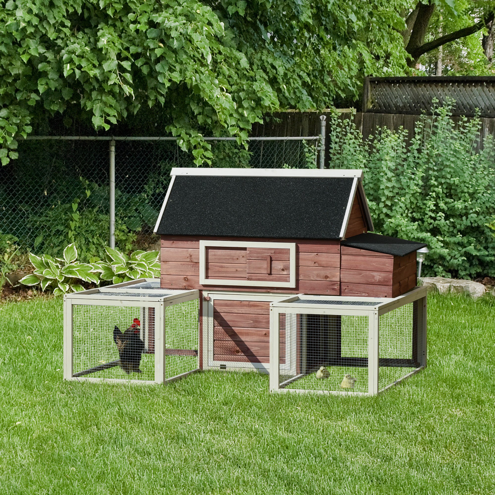 114" Chicken Coop Modern Living Hen House DIY 3 Shape Rabbit Hutch 2-tier Poultry Cage Pen Outdoor Backyard Customization Runs