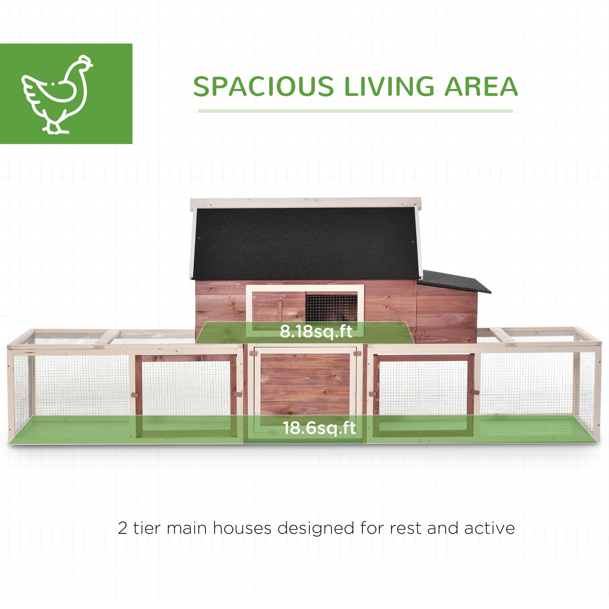 114" Chicken Coop Modern Living Hen House DIY 3 Shape Rabbit Hutch 2-tier Poultry Cage Pen Outdoor Backyard Customization Runs