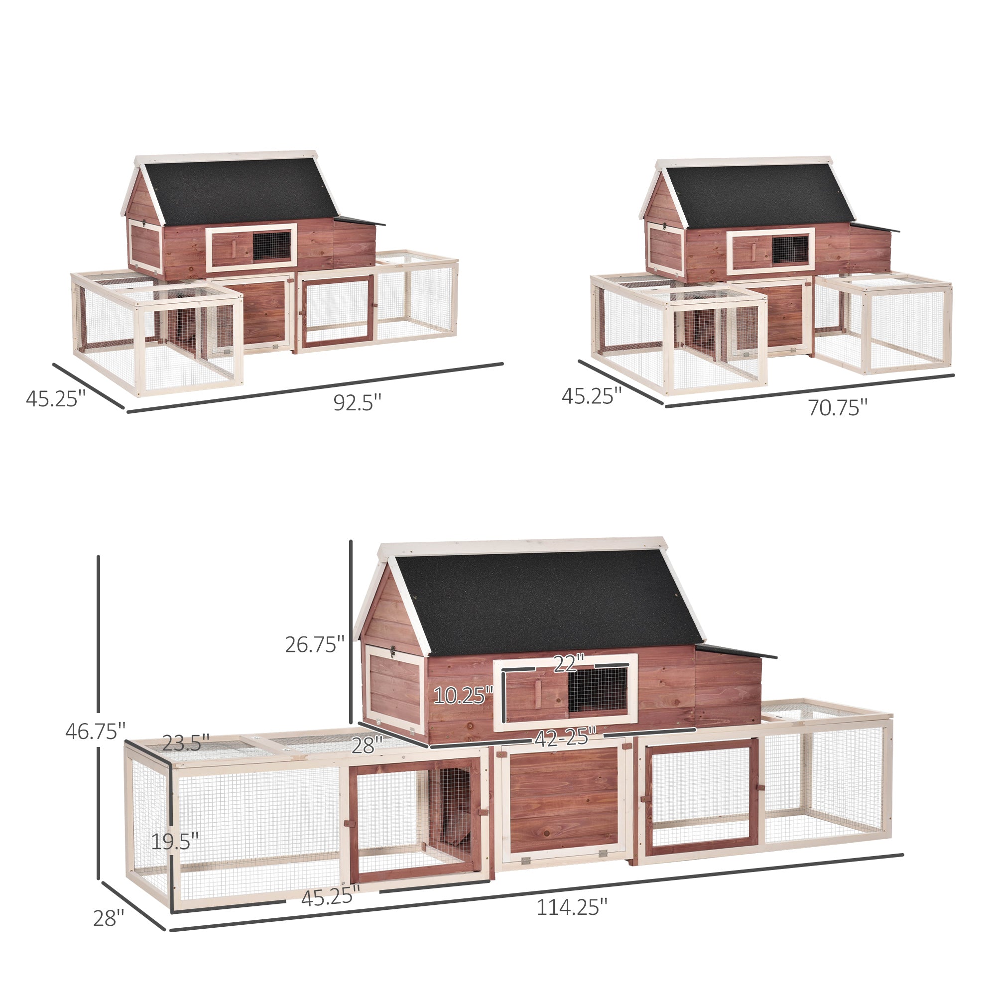 114" Chicken Coop Modern Living Hen House DIY 3 Shape Rabbit Hutch 2-tier Poultry Cage Pen Outdoor Backyard Customization Runs
