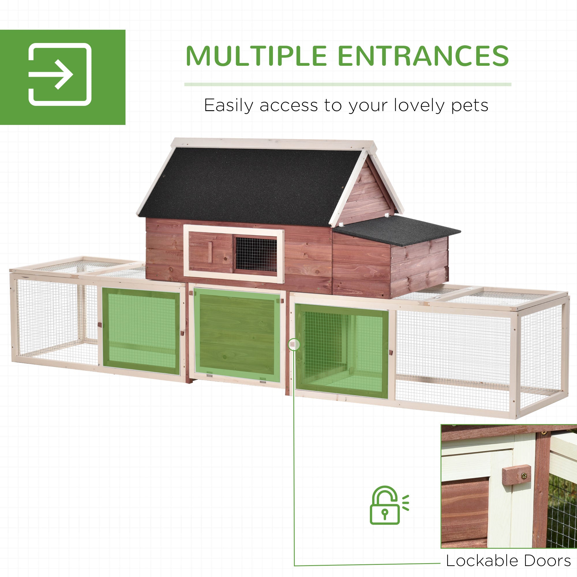 114" Chicken Coop Modern Living Hen House DIY 3 Shape Rabbit Hutch 2-tier Poultry Cage Pen Outdoor Backyard Customization Runs