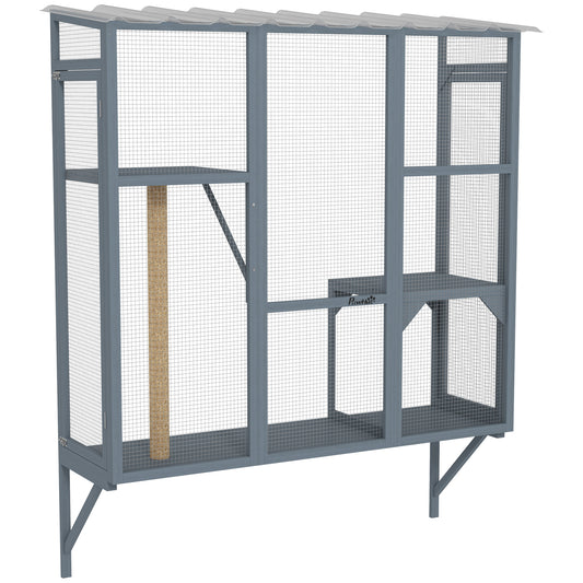 Catio Outdoor Cat Enclosure, Cat Window Box for 2-3 Cats with 2 Jumping Platforms & Scratching Post, Expendable Secure Window Perch House for Large Indoor Cats, Grey