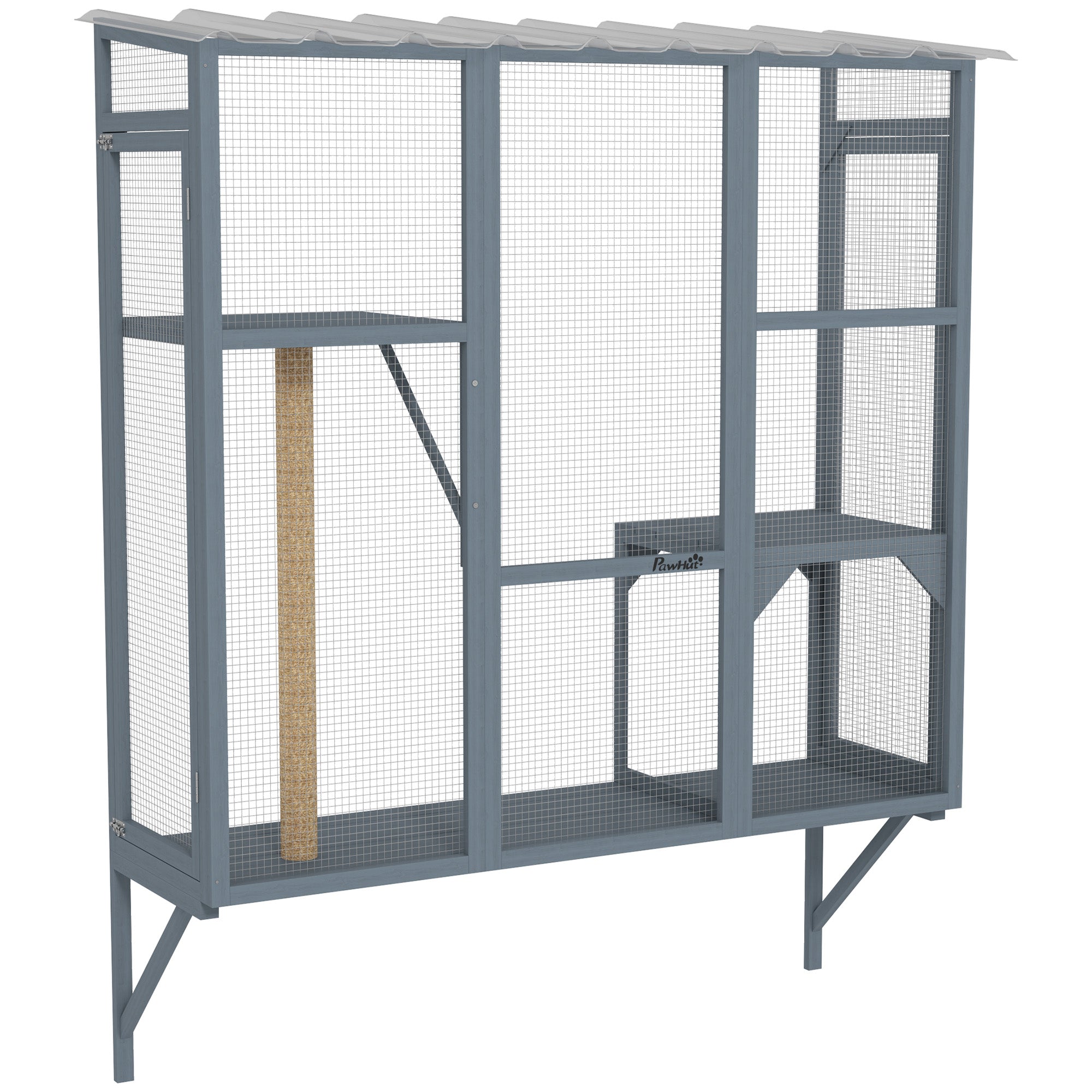 Catio Outdoor Cat Enclosure, Cat Window Box for 2-3 Cats with 2 Jumping Platforms & Scratching Post, Expendable Secure Window Perch House for Large Indoor Cats, Grey