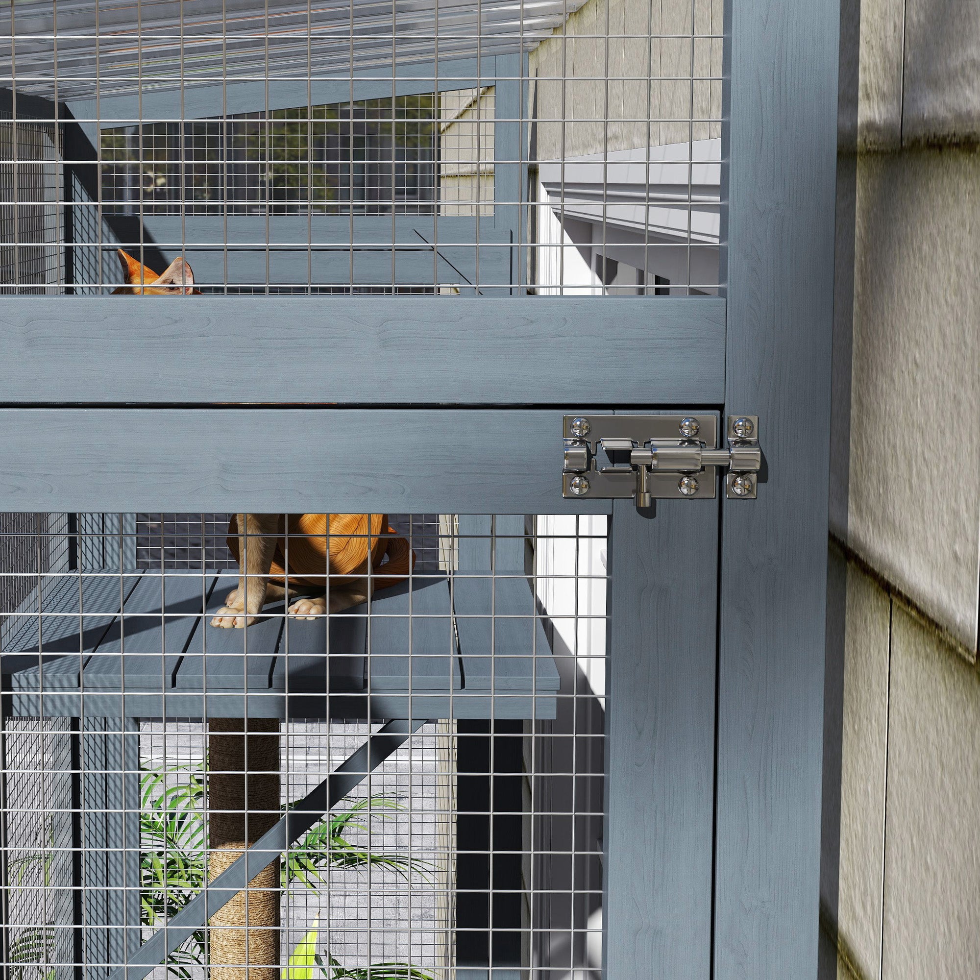 Catio Outdoor Cat Enclosure, Cat Window Box for 2-3 Cats with 2 Jumping Platforms & Scratching Post, Expendable Secure Window Perch House for Large Indoor Cats, Grey