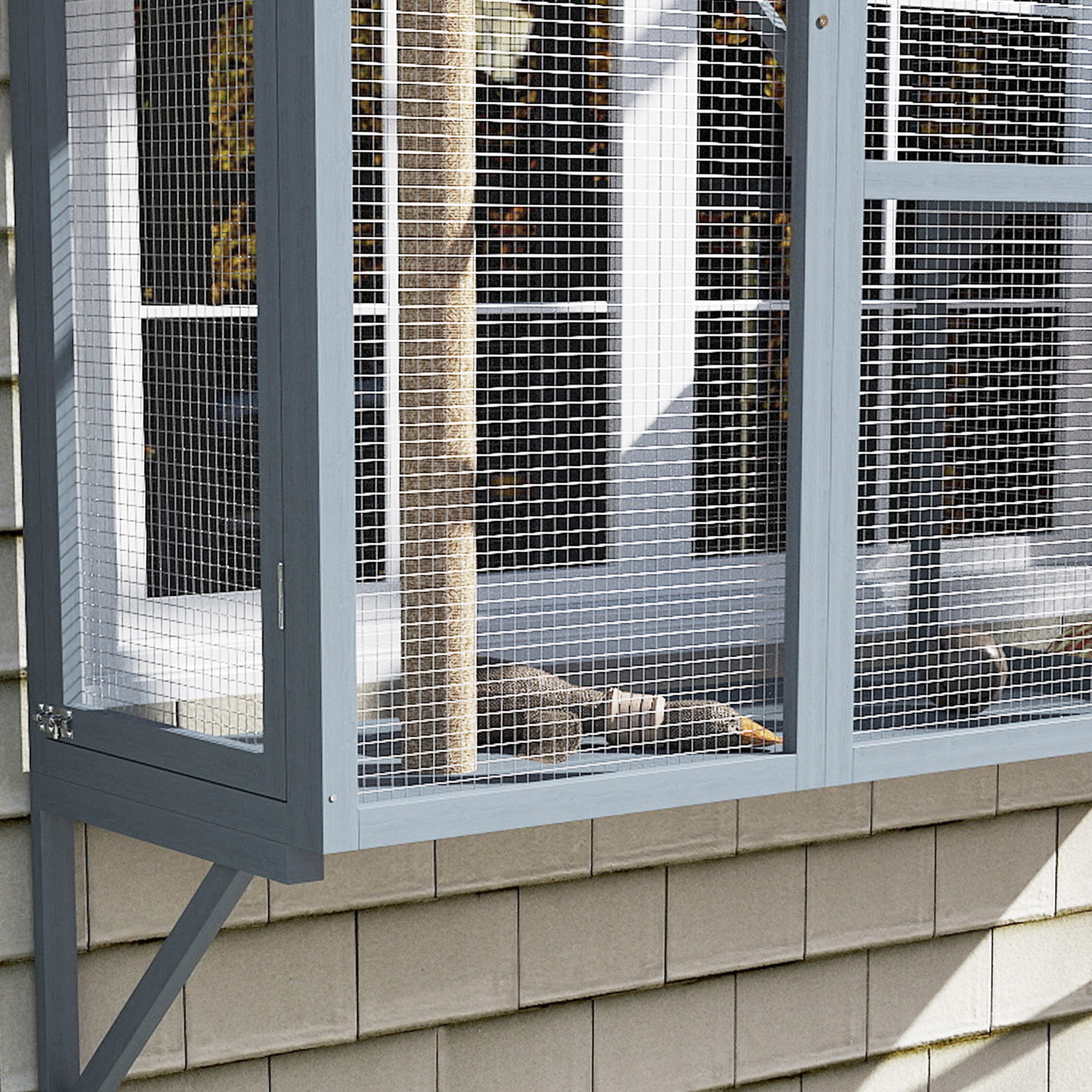 Catio Outdoor Cat Enclosure, Cat Window Box for 2-3 Cats with 2 Jumping Platforms & Scratching Post, Expendable Secure Window Perch House for Large Indoor Cats, Grey
