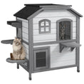 Load image into Gallery viewer,  2-story Cat House Outdoor, Weatherproof Wooden Cat Enclosure for Feral Cats with Escape Door, Openable Roof, Jumping Platforms, White

