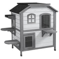 Load image into Gallery viewer,  2-story Cat House Outdoor, Weatherproof Wooden Cat Enclosure for Feral Cats with Escape Door, Openable Roof, Jumping Platforms, White
