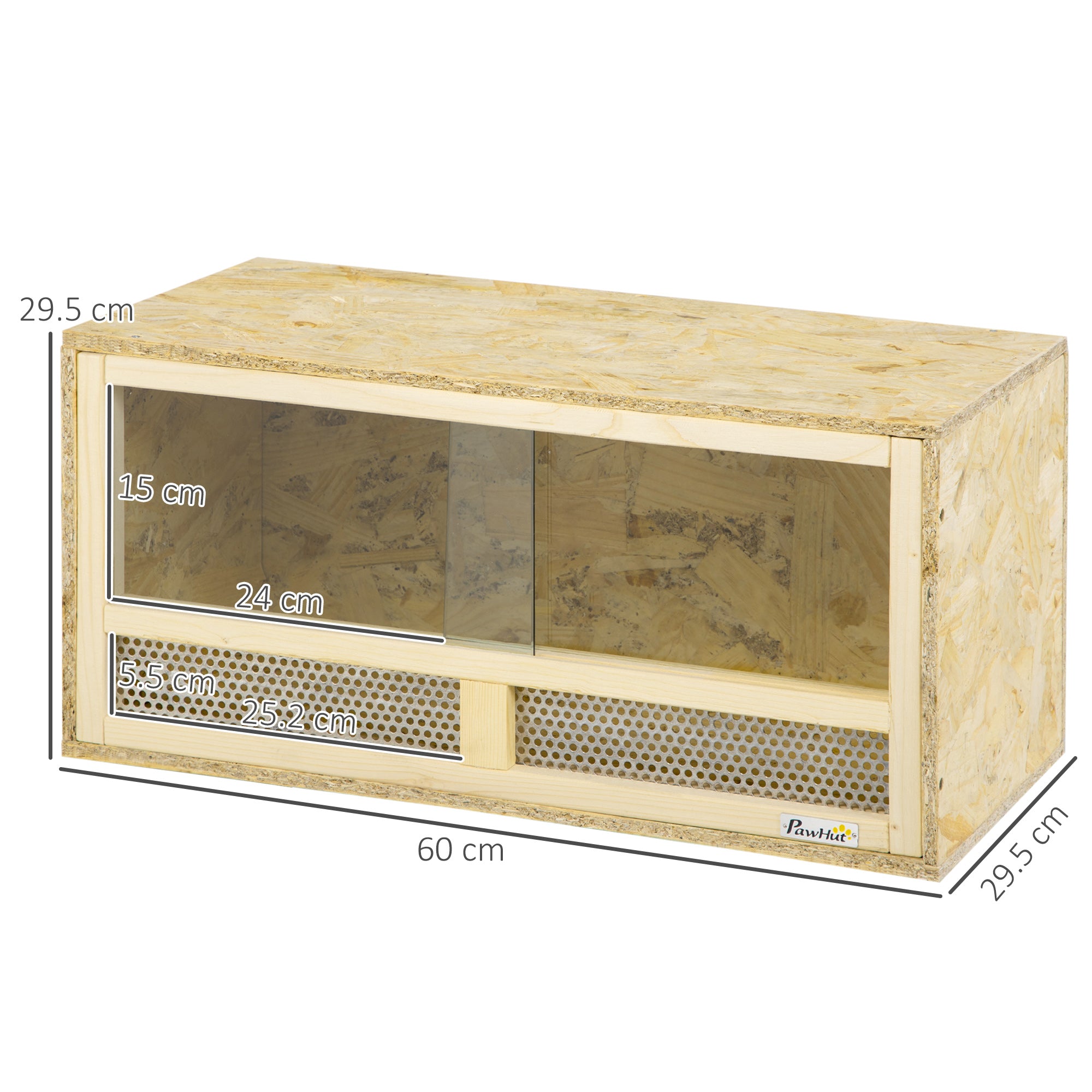 Reptile Terrarium Vivarium Habitat w/ Transparent Sliding Doors, Breathable Mesh, for Lizards, Horned Frogs, Snakes and Chameleons, 60 x 29.5 x 29.5cm