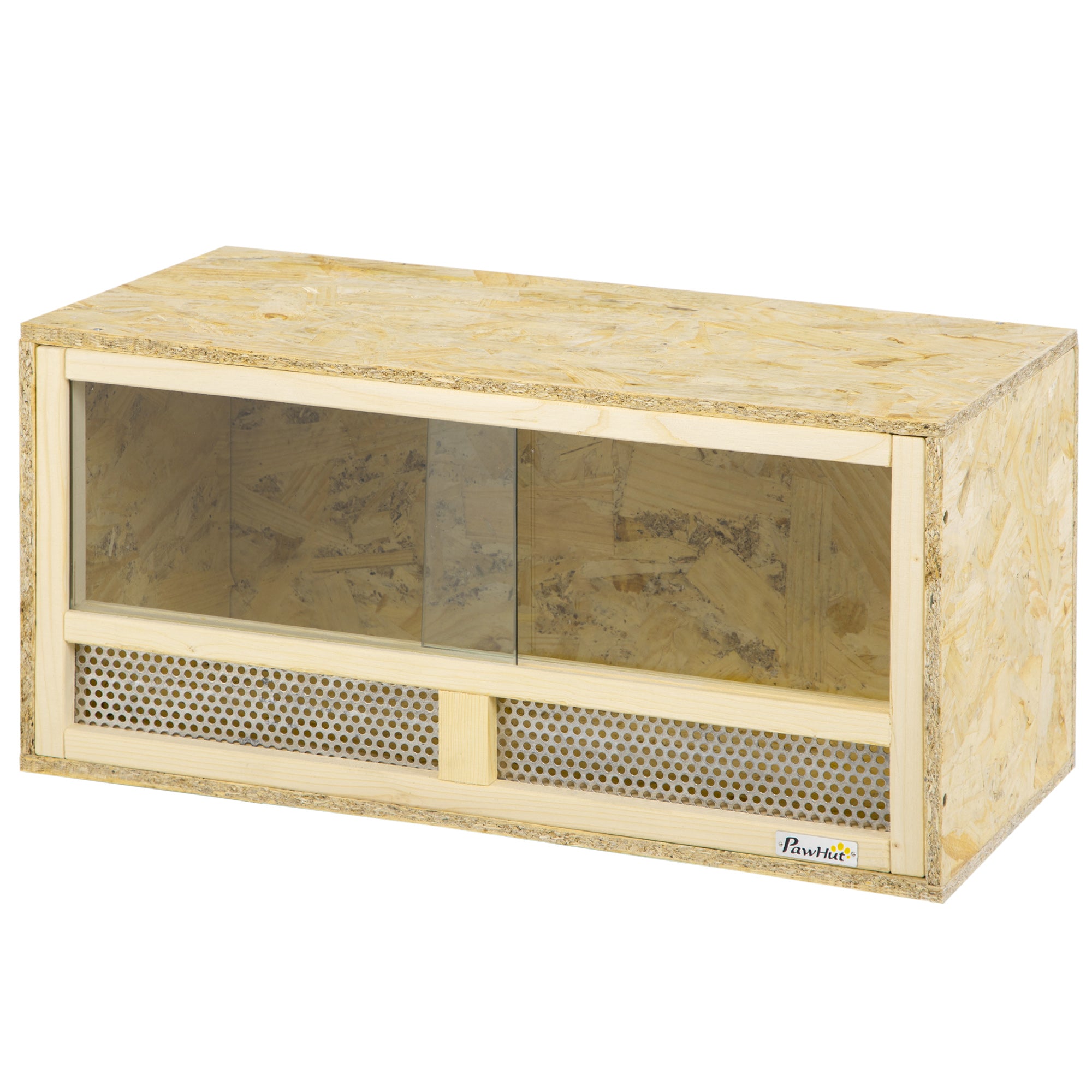 Reptile Terrarium Vivarium Habitat w/ Transparent Sliding Doors, Breathable Mesh, for Lizards, Horned Frogs, Snakes and Chameleons, 60 x 29.5 x 29.5cm