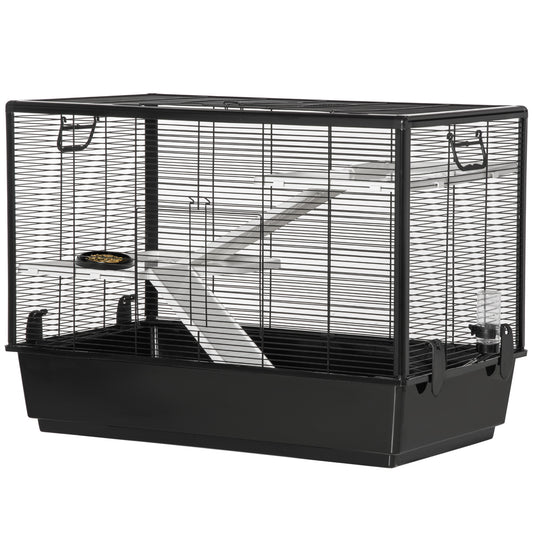 3-Tier Hamster Cage, Guinea Pig Cage, Pet Chinchillas Play House Indoor with Accessories Food Dish Water Bottle, Ramps, 31.5"x19"x 23", Black