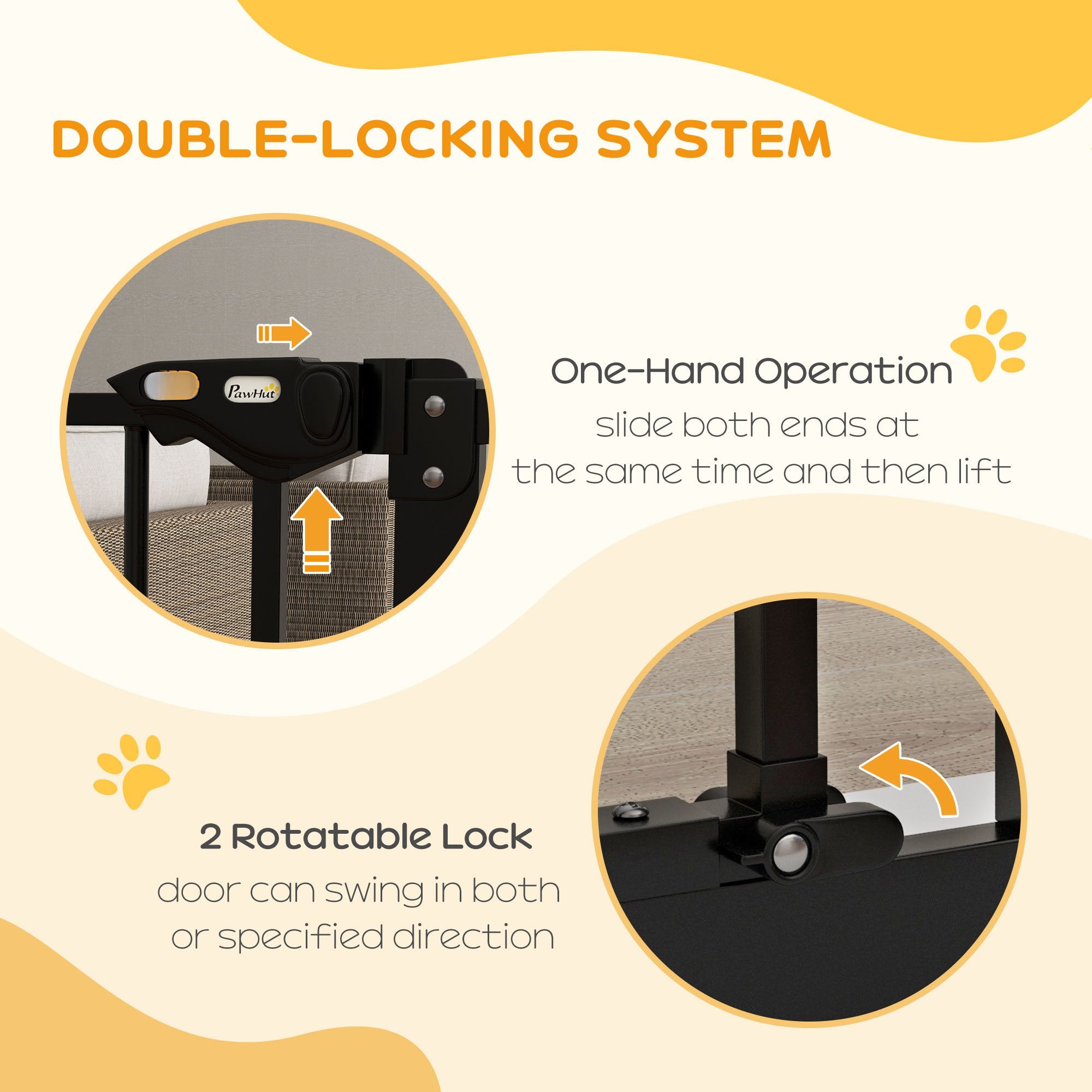 Dog Gate Stair Gate Pressure Fit Pets Barrier Auto Close for Doorway Hallway, 74-87cm Wide Adjustable, Black