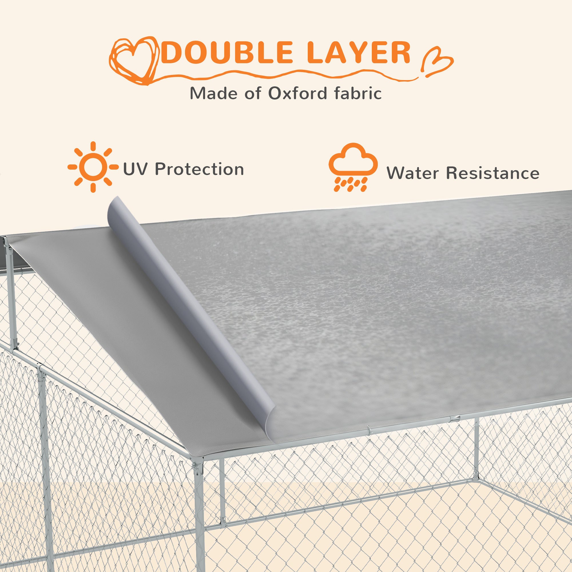 Dog Kennel Outdoor Run Fence with Roof, Steel Lock, Mesh Sidewalls for Backyard & Patio, 15.1' x 15.1' x 7.5'