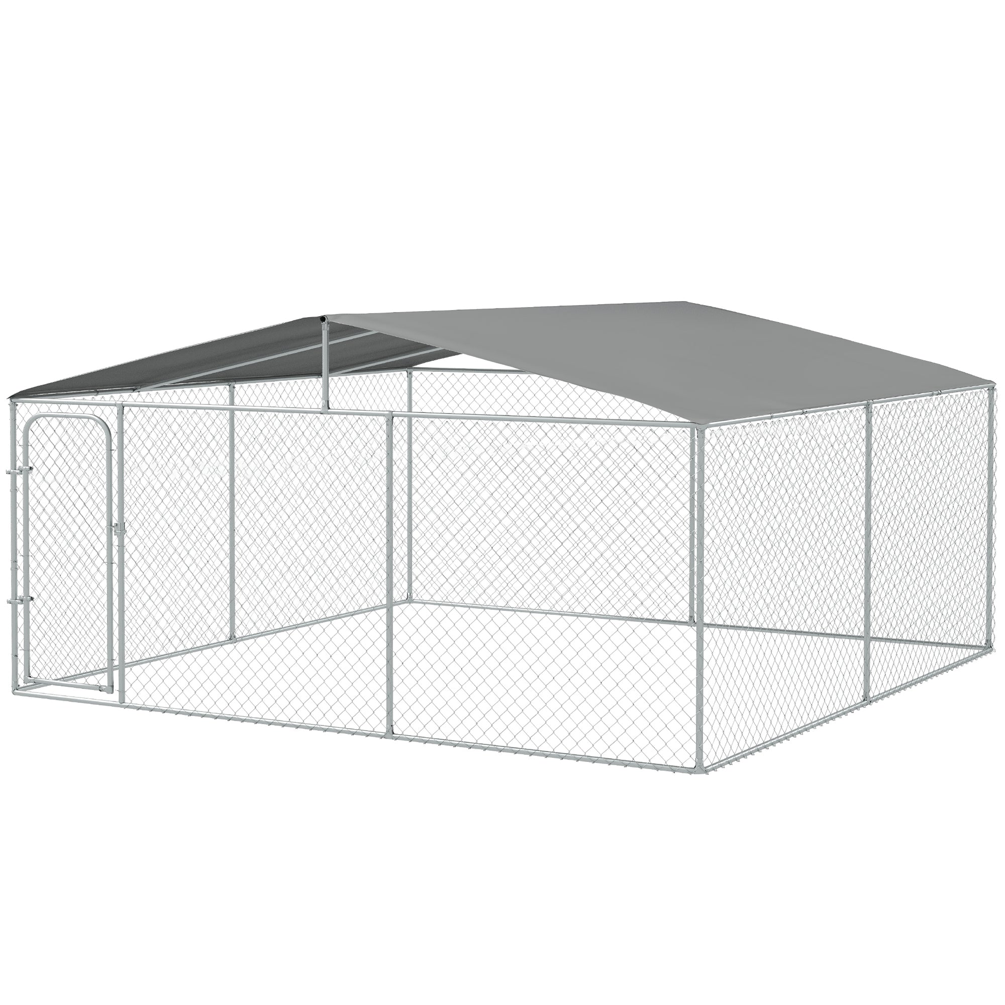 Dog Kennel Outdoor Run Fence with Roof, Steel Lock, Mesh Sidewalls for Backyard & Patio, 15.1' x 15.1' x 7.5'
