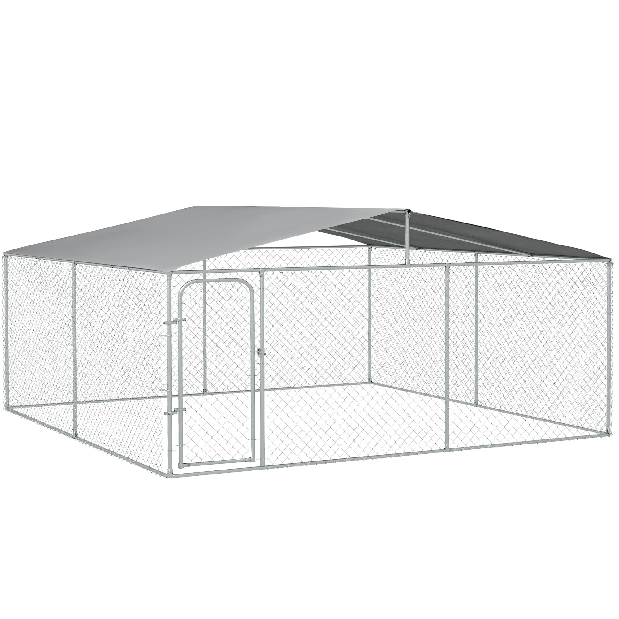 Dog Kennel Outdoor Run Fence with Roof, Steel Lock, Mesh Sidewalls for Backyard & Patio, 15.1' x 15.1' x 7.5'