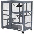 Load image into Gallery viewer, Cat Cage House, Catio Cat Indoor Enclosure on Wheels, Weather-Resistant Wooden Kitty Cage with Platforms, Hammock, Light Grey
