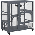 Load image into Gallery viewer, Cat Cage House, Catio Cat Indoor Enclosure on Wheels, Weather-Resistant Wooden Kitty Cage with Platforms, Hammock, Light Grey
