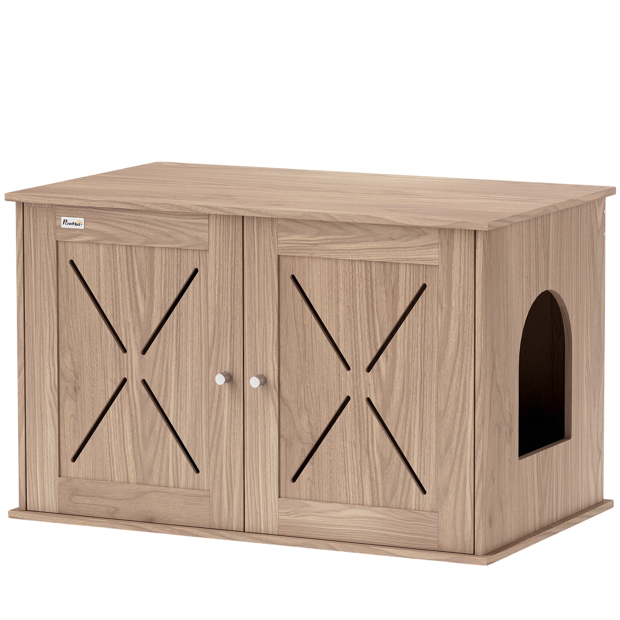 Cat Litter Box Enclosure, Cats House Litter Box Furniture with Double Doors and Side Entrance, Non-Slip Pads, Indoor Kitty House Hidden Washroom Toilet for Living Room, Walnut Brown