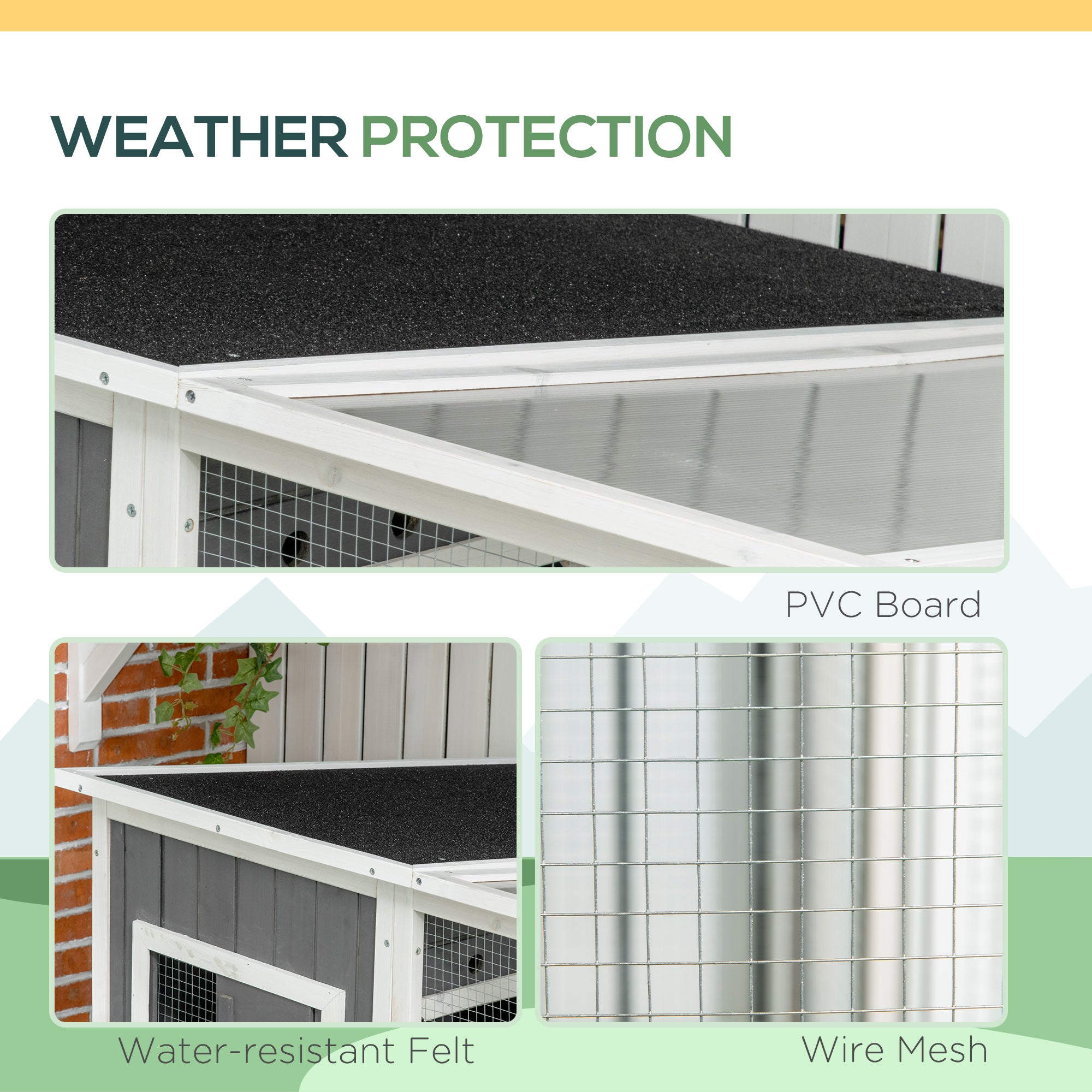 Wooden Cat Catio, 66.5"L Walk in Outdoor Cat House with PVC Weather Protection Roof, Multiple Platforms, Lockable Doors, Resting Condo, Observation Window, for 2 Cats