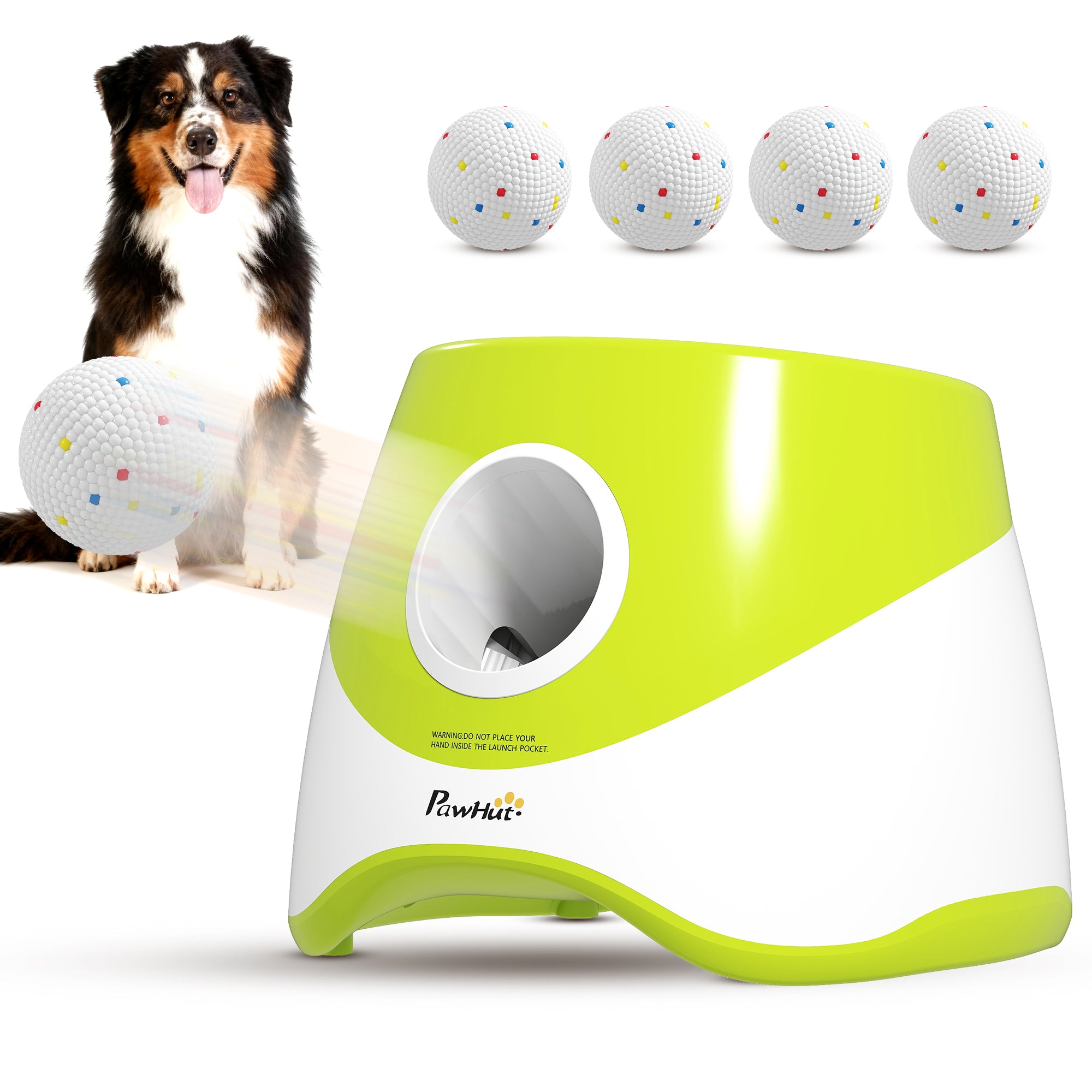 Automatic Dog Ball Launcher, Dog Ball Thrower with 5 2.3" ETPU Balls, 3 Distance Settings (20/33/46 ft) for Small Medium Pets, Interactive Fetch Machine for Indoor & Outdoor Play, Green