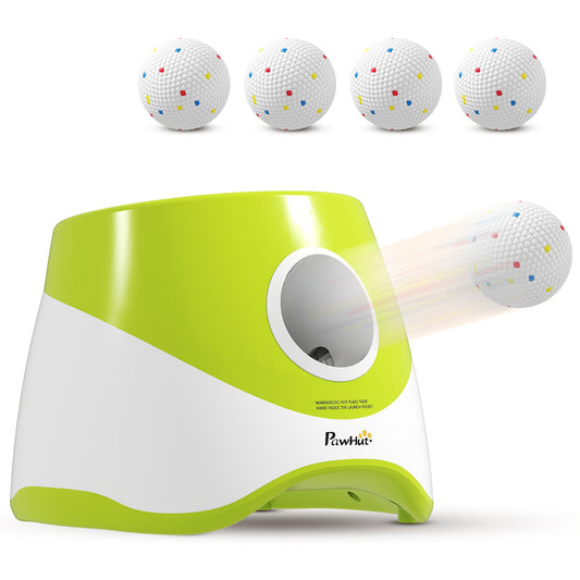 Automatic Dog Ball Launcher, Dog Ball Thrower with 5 2.3" ETPU Balls, 3 Distance Settings (20/33/46 ft) for Small Medium Pets, Interactive Fetch Machine for Indoor & Outdoor Play, Green
