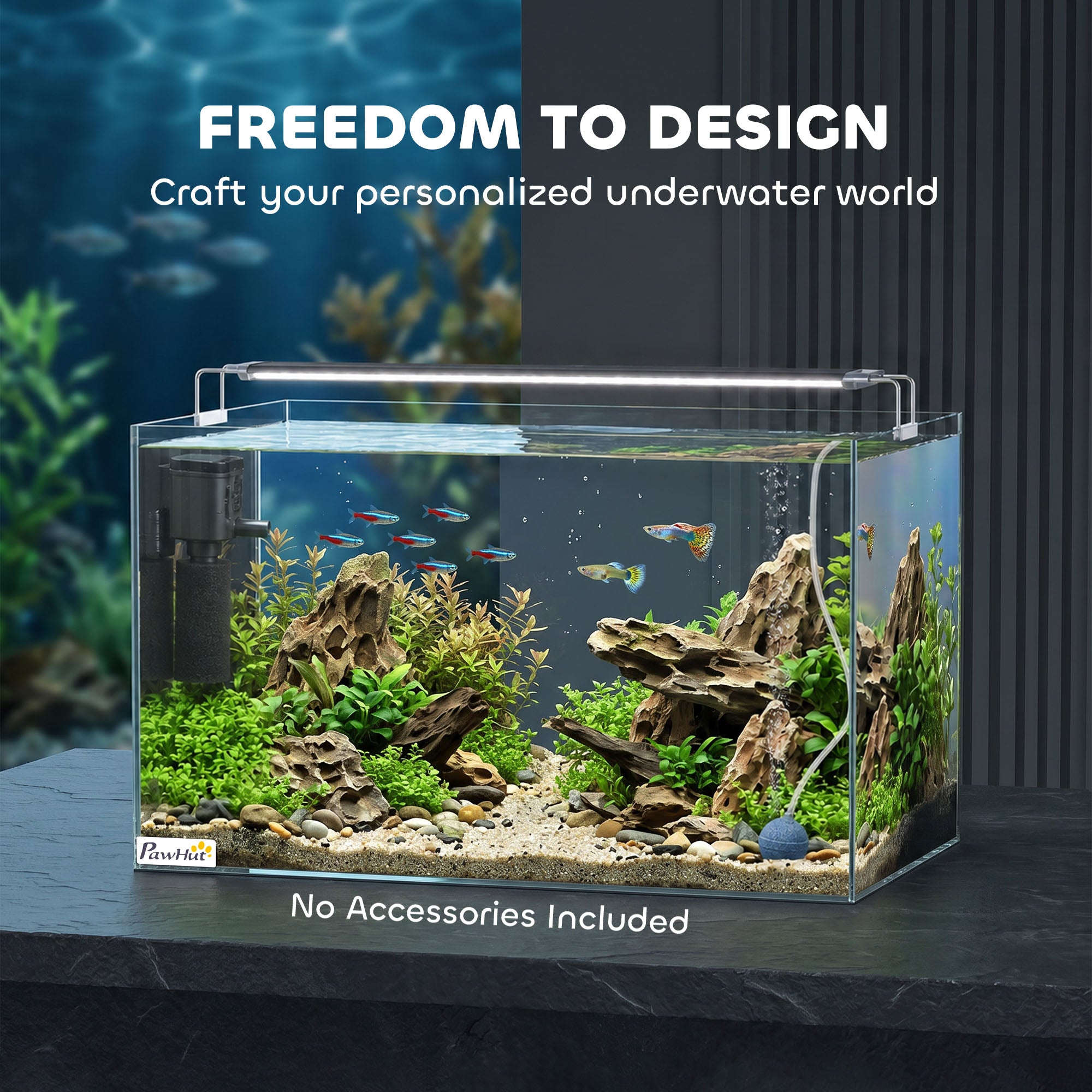 43L Fish Tank, Glass Aquarium, Small Fish Tank with Protective Base Mat, for Shrimps, Turtles, Transparent, 50 x 30 x 30 cm